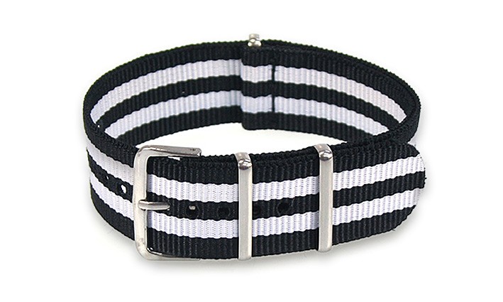 Řemínek k hodinkám NATO Strap - Bílá / černá - šíře 20 mm (2 pruhy)