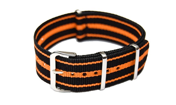 Řemínek k hodinkám NATO Strap - Černá / oranžová - šíře 18 mm (3 pruhy)