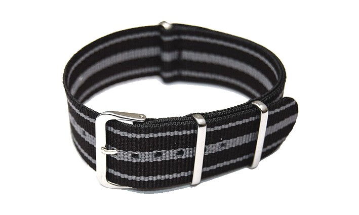 Řemínek k hodinkám NATO Strap - Černá / šedá - šíře 18 mm (3 pruhy)