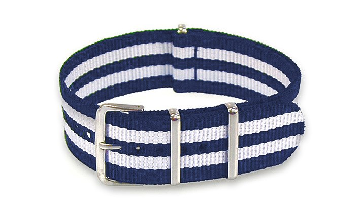 Řemínek k hodinkám NATO Strap - Bílá / modrá - šíře 18 mm (2 pruhy)