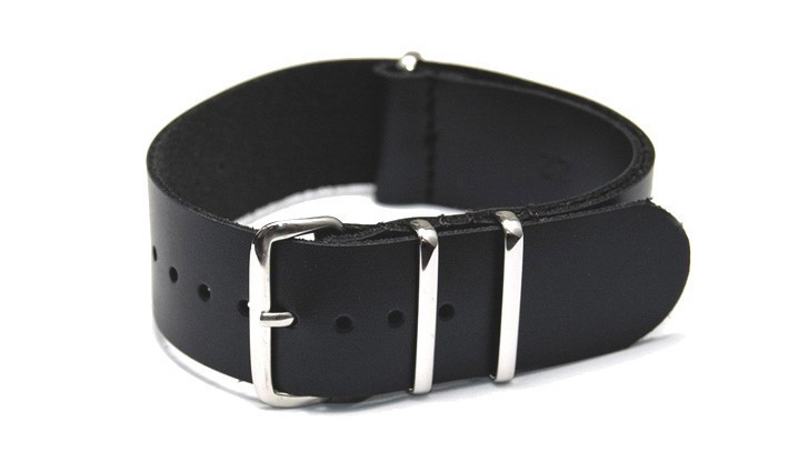 Řemínek k hodinkám NATO Strap - Kůže černá - šíře 22 mm