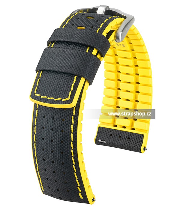 Řemínek k hodinkám HIRSCH Robby - černá (50) / žlutá (72) 20 mm