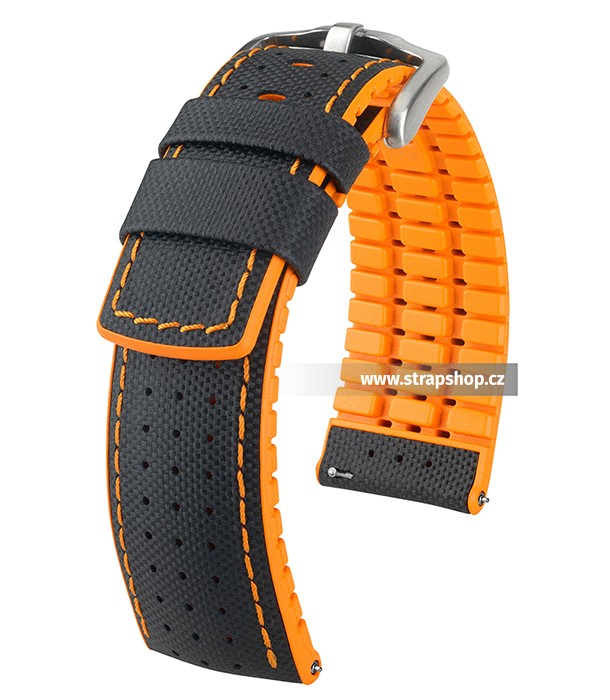 Řemínek k hodinkám HIRSCH Robby - černá (50) / oranžová (76) 20 mm