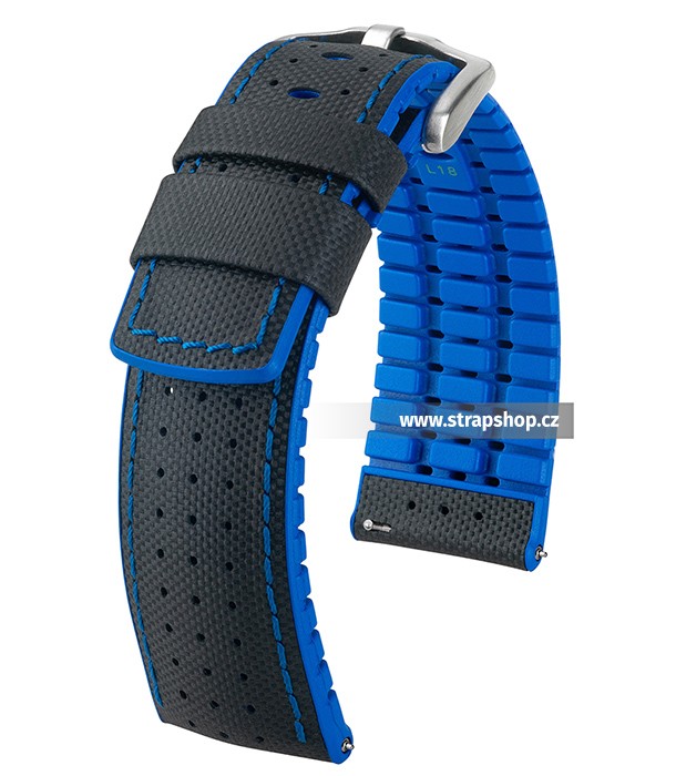 Řemínek k hodinkám HIRSCH Robby - černá (50) / modrá (80) 22 mm