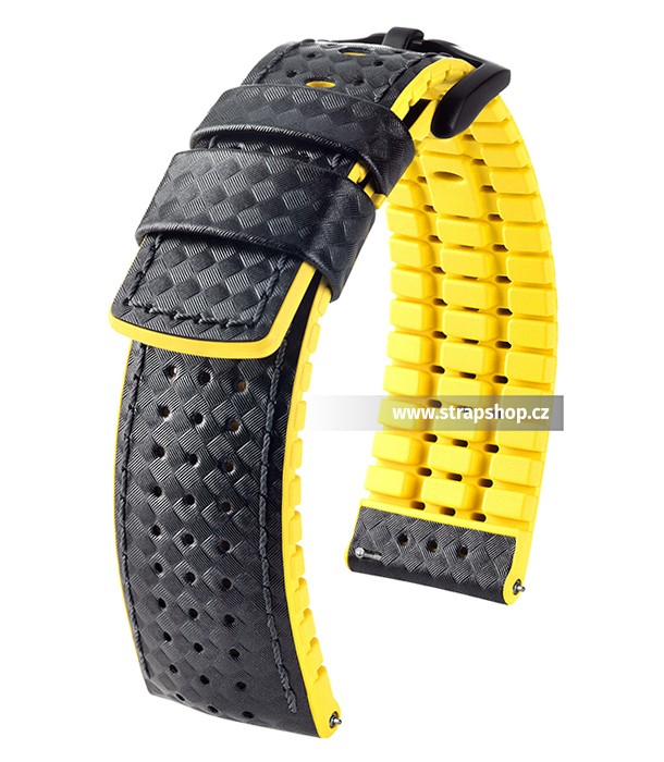 Řemínek k hodinkám HIRSCH Ayrton - černá (50) / žlutá (72) 20 mm