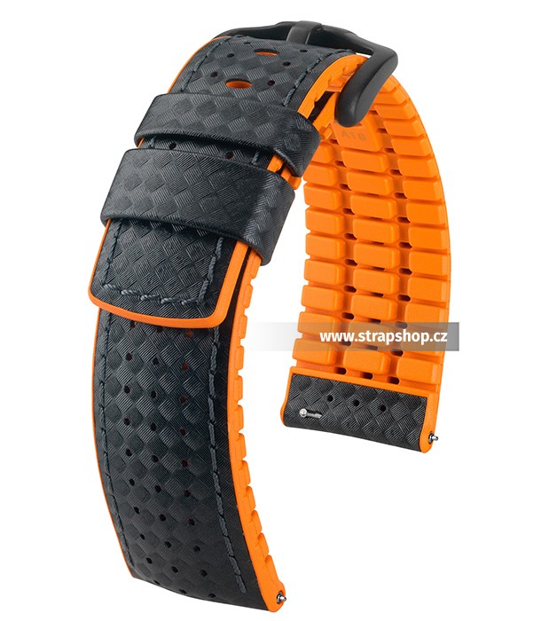Řemínek k hodinkám HIRSCH Ayrton - černá (50) / oranžová (76) 24 mm