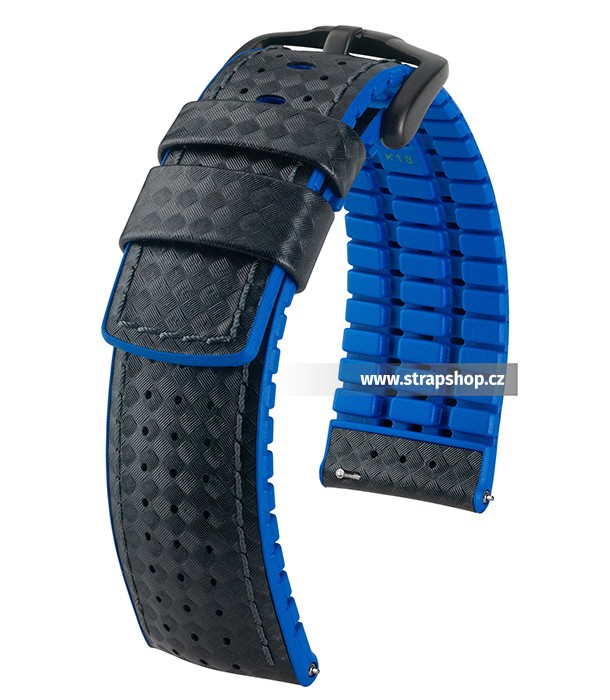 Řemínek k hodinkám HIRSCH Ayrton - černá (50) / modrá (80) 20 mm