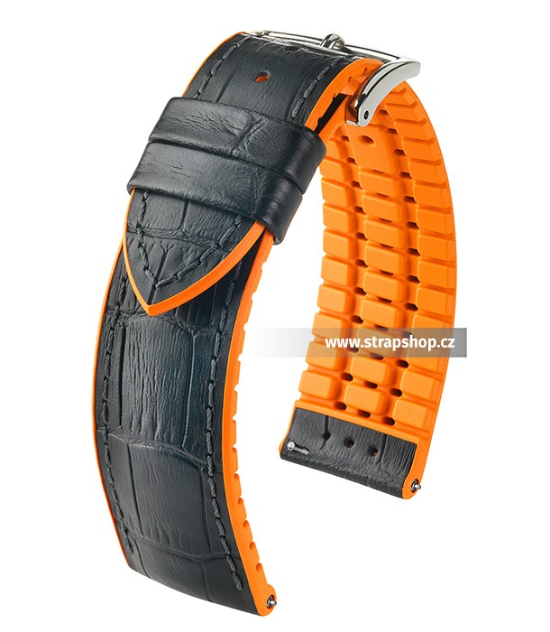 Řemínek k hodinkám HIRSCH Andy - černá (50) / oranžová (76) 20 mm