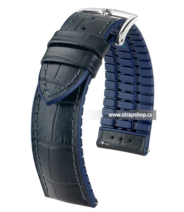 Řemínek k hodinkám HIRSCH Andy - černá (50) / modrá (80) 22 mm