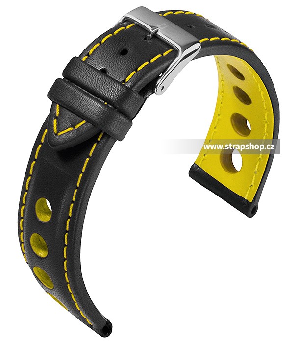 Řemínek k hodinkám BARINGTON Racing - černá / žlutá (35) 22 mm