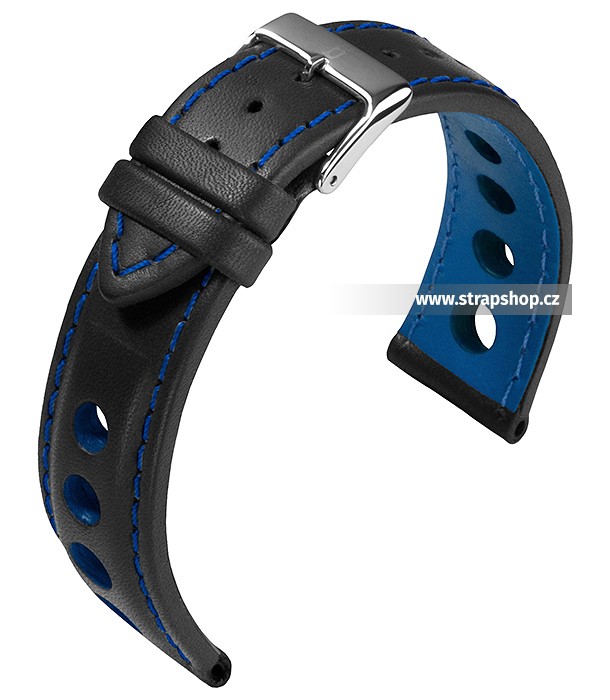 Řemínek k hodinkám BARINGTON Racing - černá / modrá (50) 24 mm